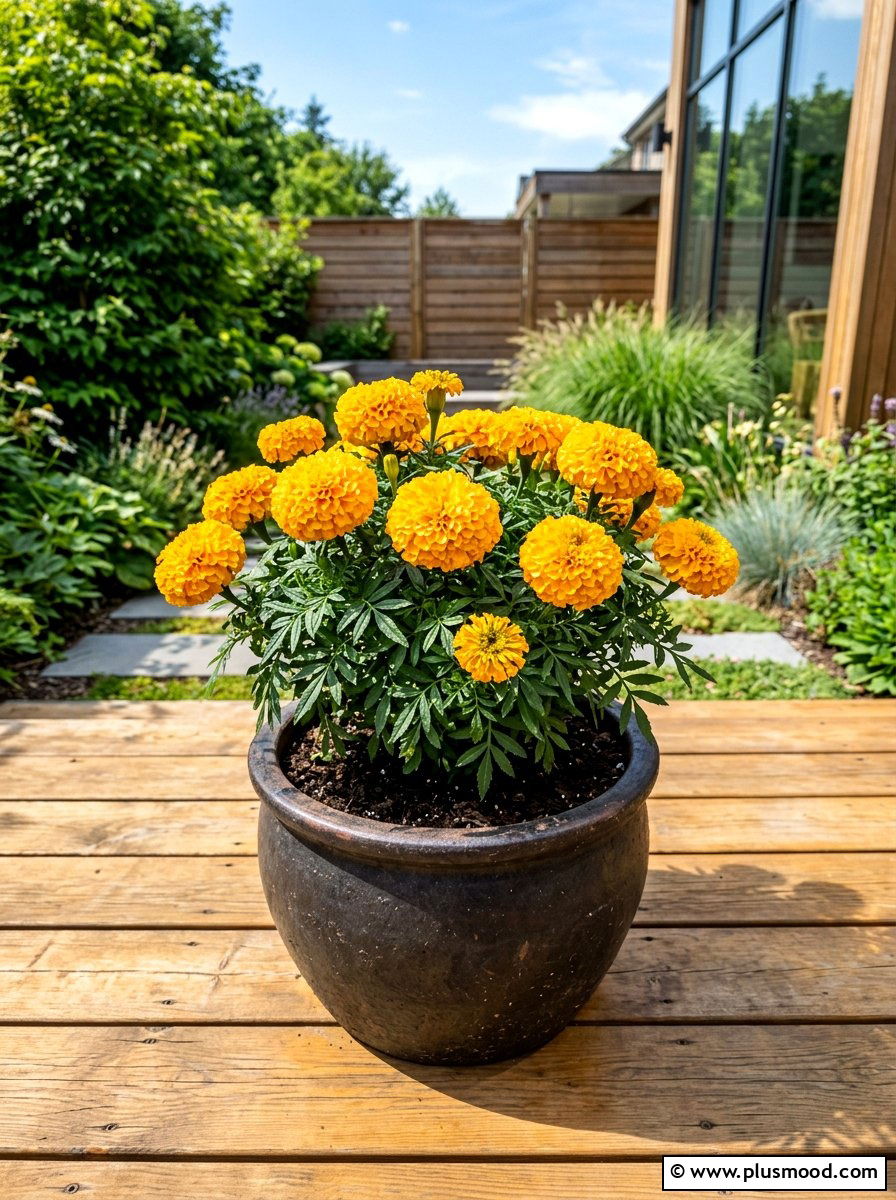 Yellow Marigold Planter - 25 summer container flower ideas