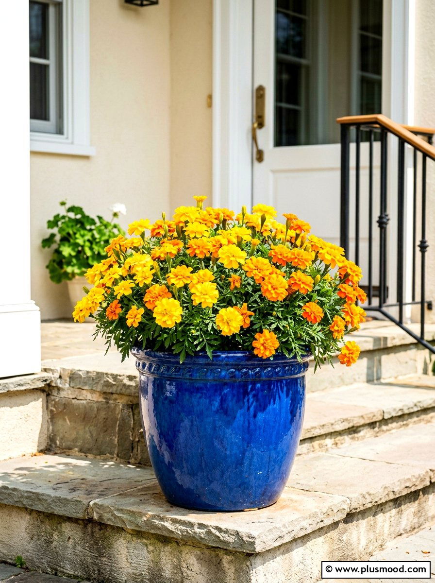 Yellow Marigold Pot - 25 summer front door planter ideas