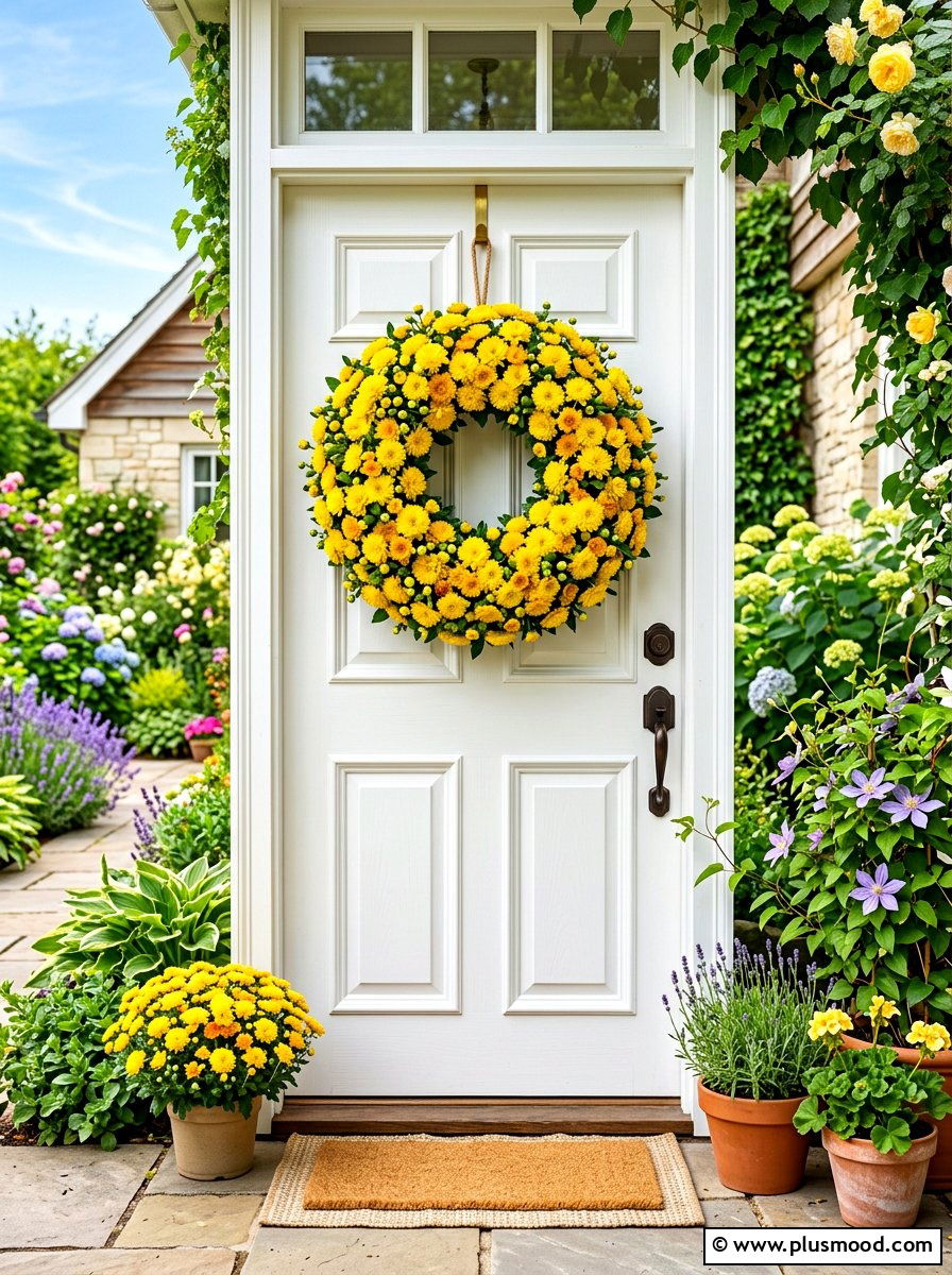 Yellow Mums Wreath - 25 summer to fall wreath ideas
