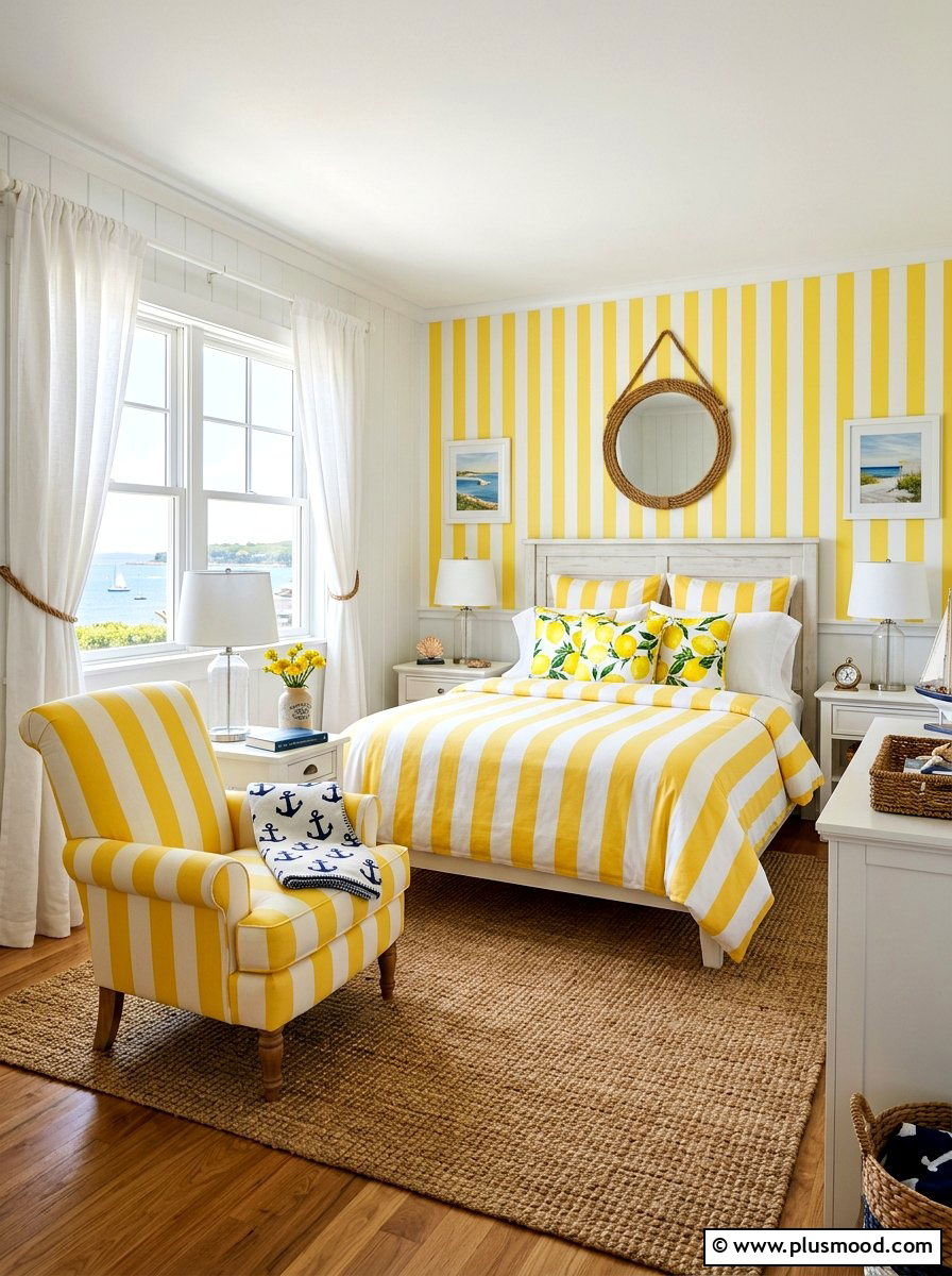Yellow Striped Decor - 25 summer lemon bedroom decor ideas