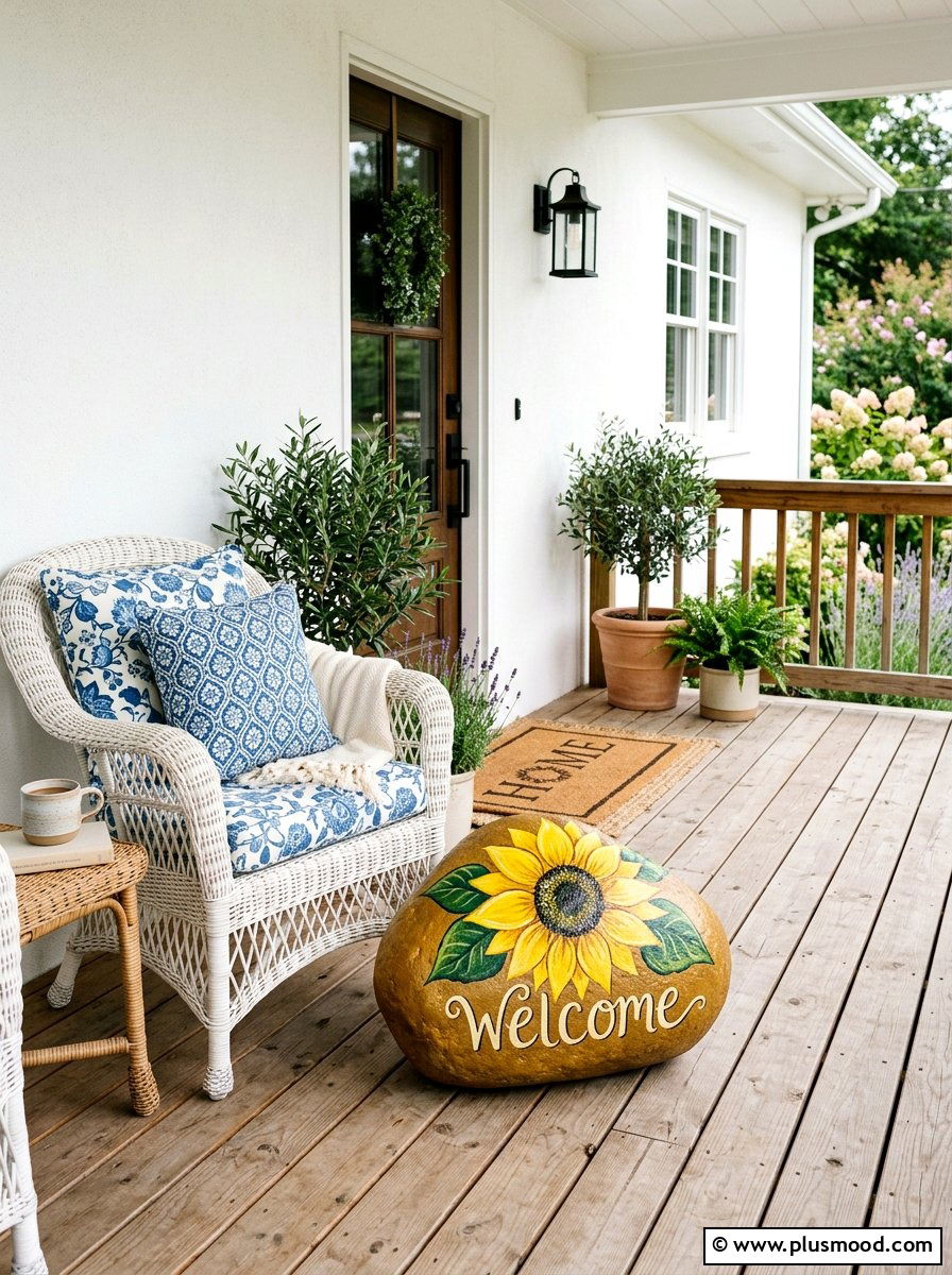 Yellow Sunflower Rock - 25 painted rock ideas for summer decor