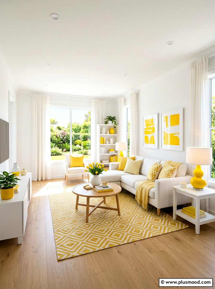 Yellow and white living room - 25 yellow summer living room ideas