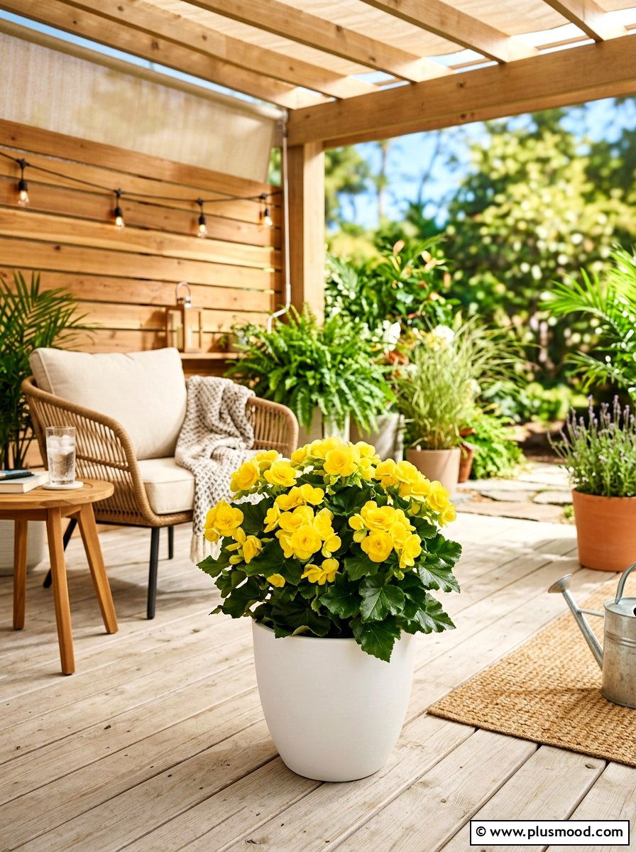 Yellow begonia patio pot - 25 summer monochrome planter ideas