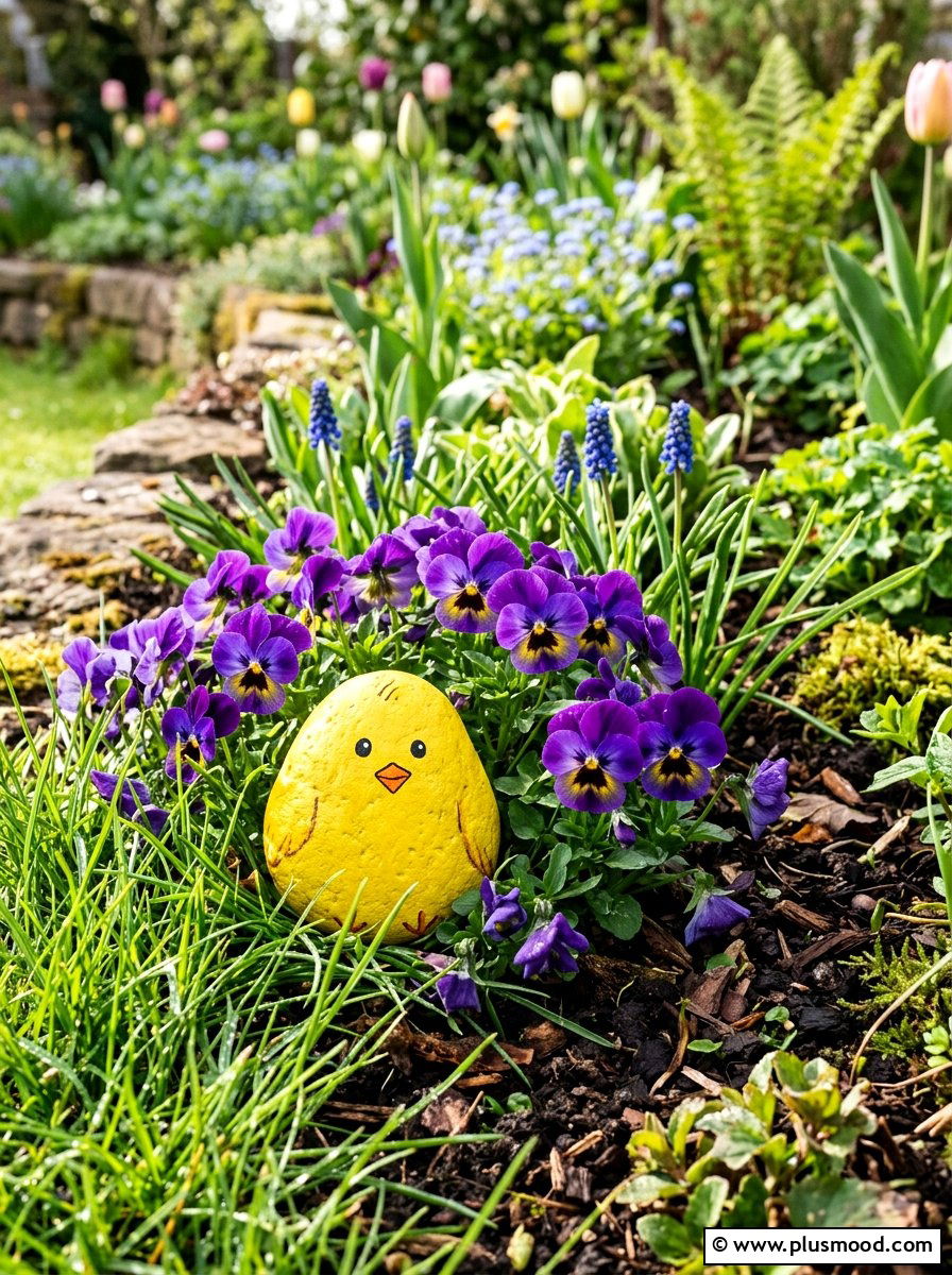 Yellow chick stone - 25 painted rock ideas for Easter