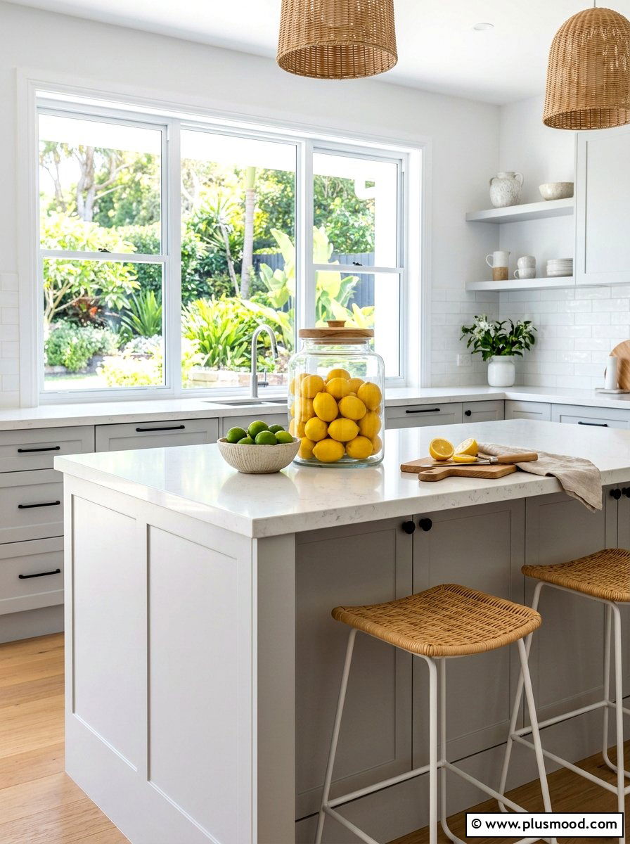 Yellow citrus accents - 25 summer kitchen window decor ideas
