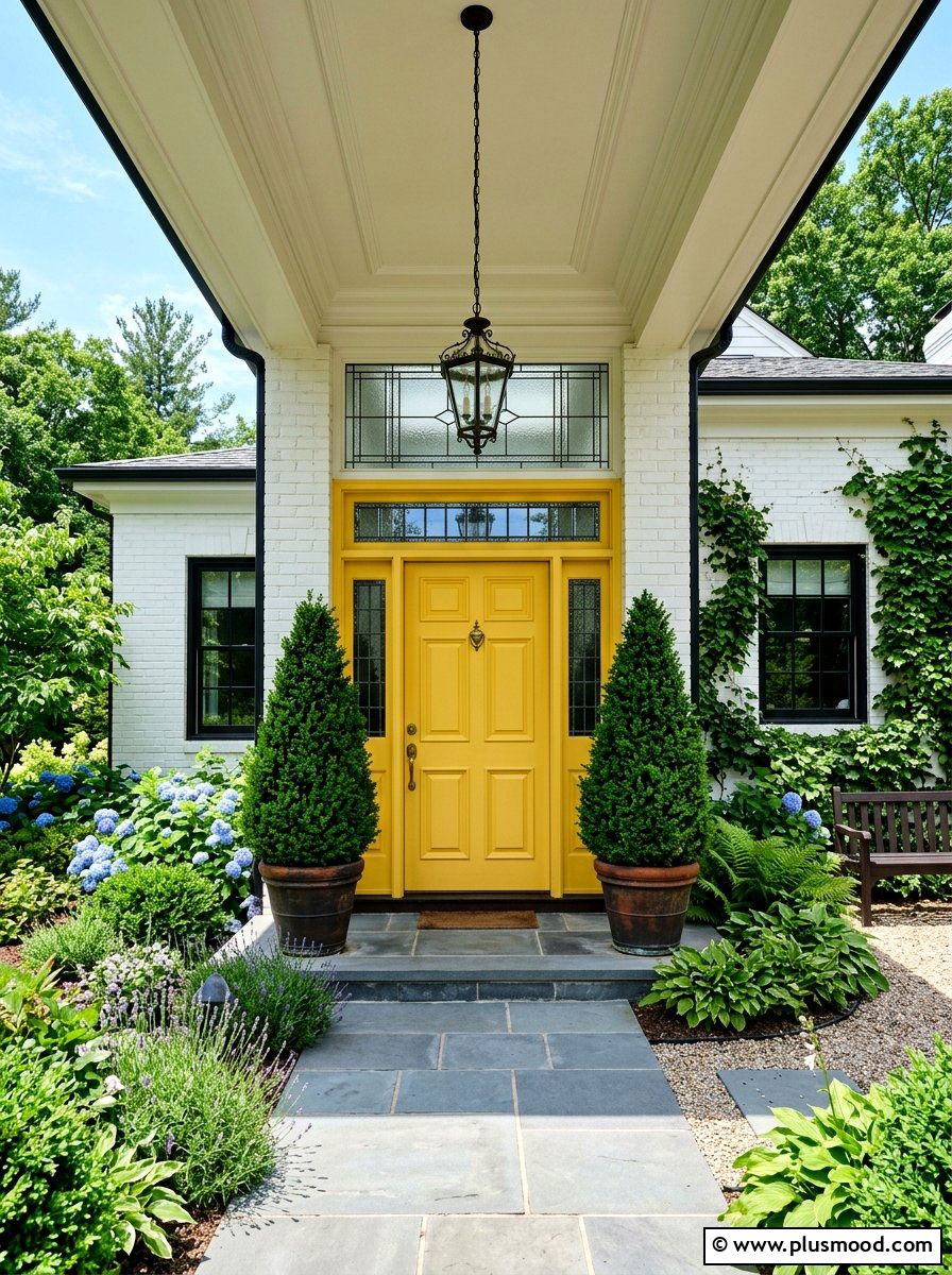 Yellow front door transom window - 25 summer yellow front door ideas