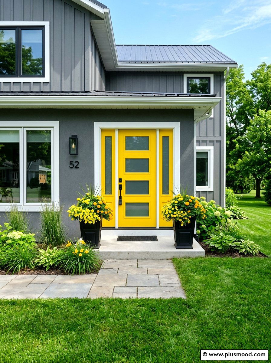 Yellow front door - 25 summer colorful curb appeal ideas