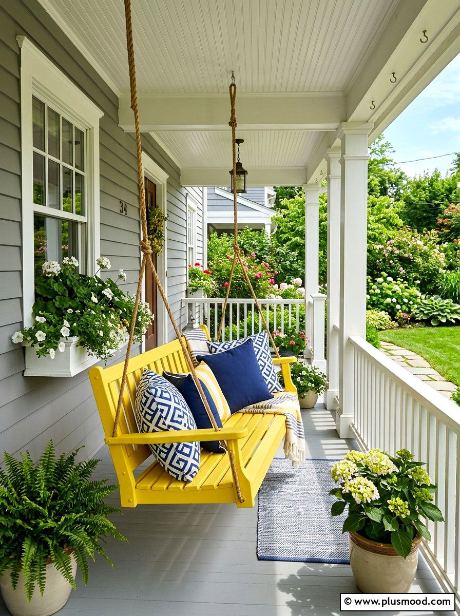 Yellow front porch swing - 25 summer porch swing curb appeal ideas