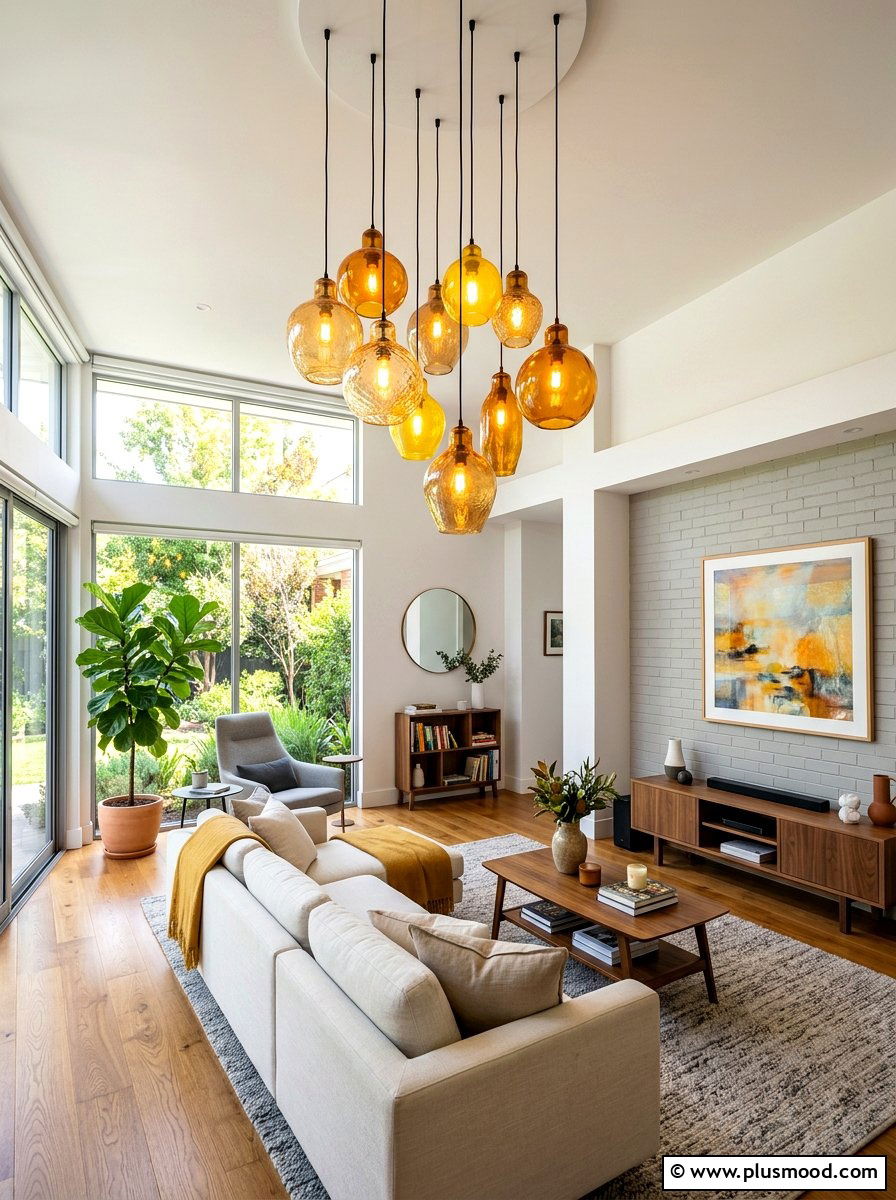 Yellow glass pendant lighting - 25 yellow summer living room ideas