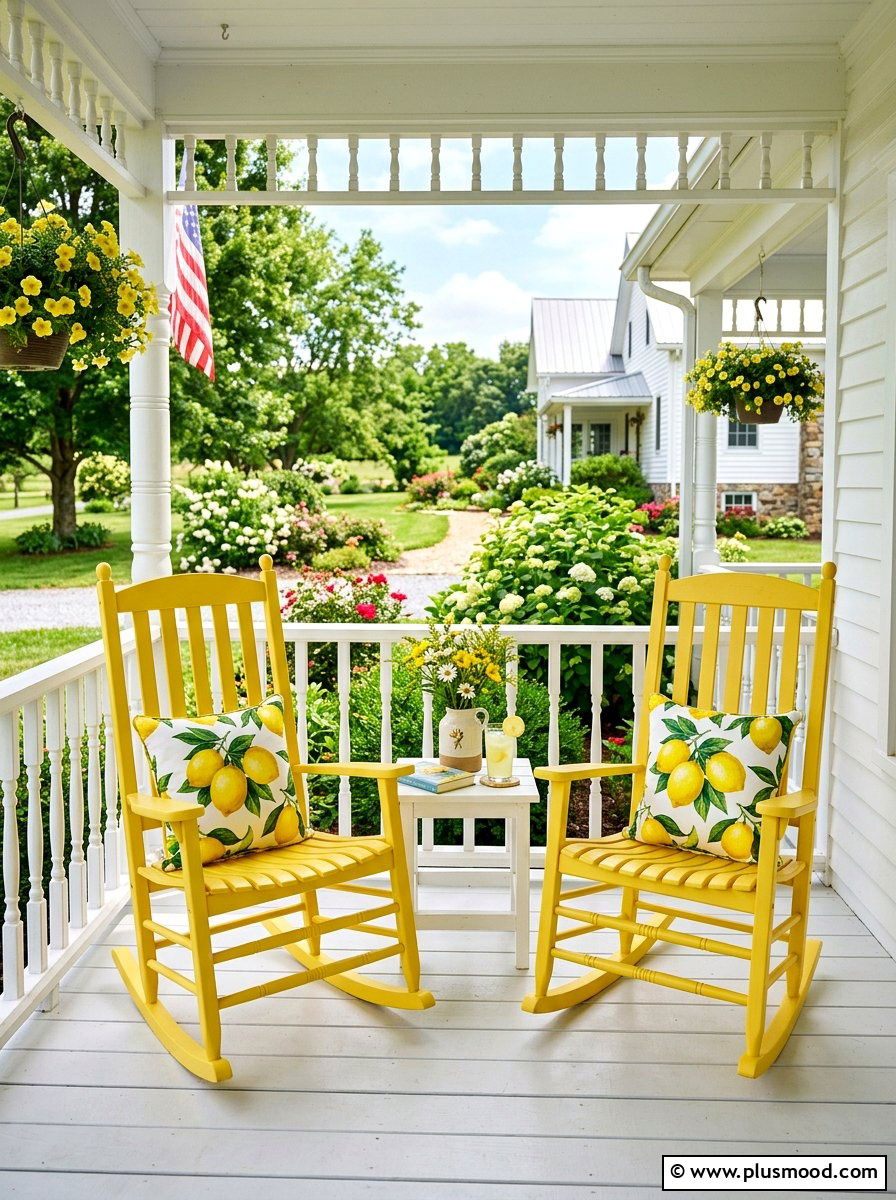 Yellow rocking chairs - 25 summer front porch decor ideas with lemons