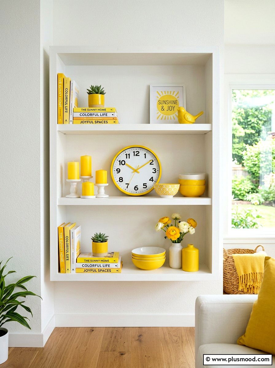 Yellow shelf accents - 25 summer shelf decor ideas
