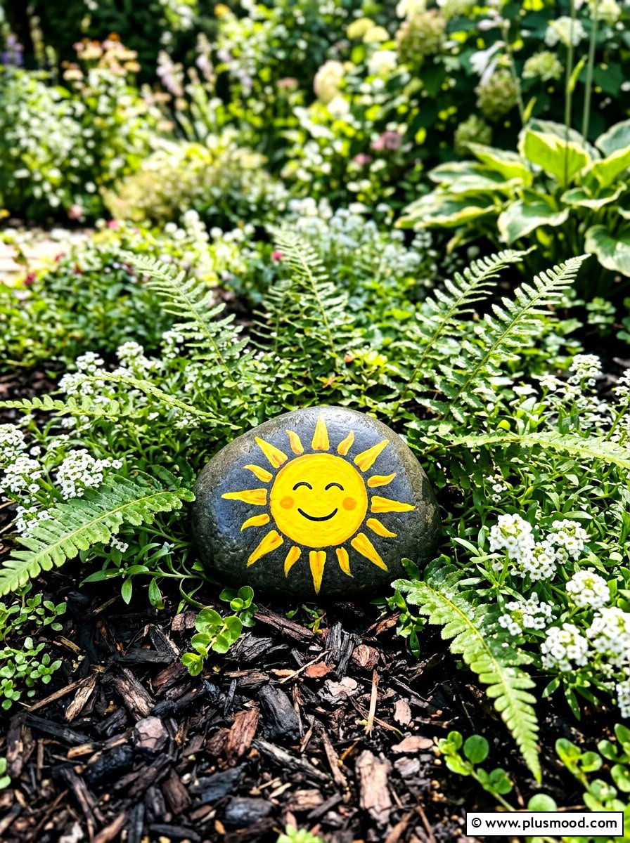 Yellow sun painting - 25 painted rock ideas with sun design
