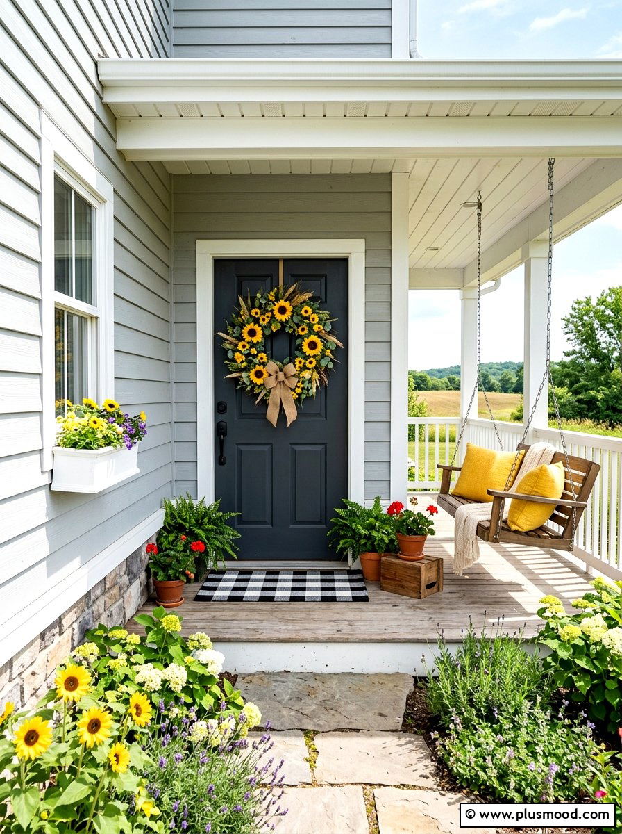 Yellow sunflower wreath - 25 summer front porch wreath ideas