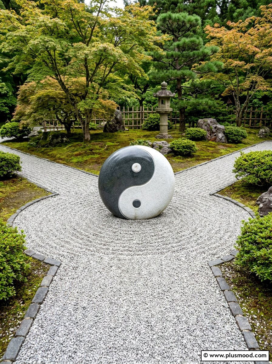 Yin yang balance stone - 25 painted rock ideas for Japanese garden
