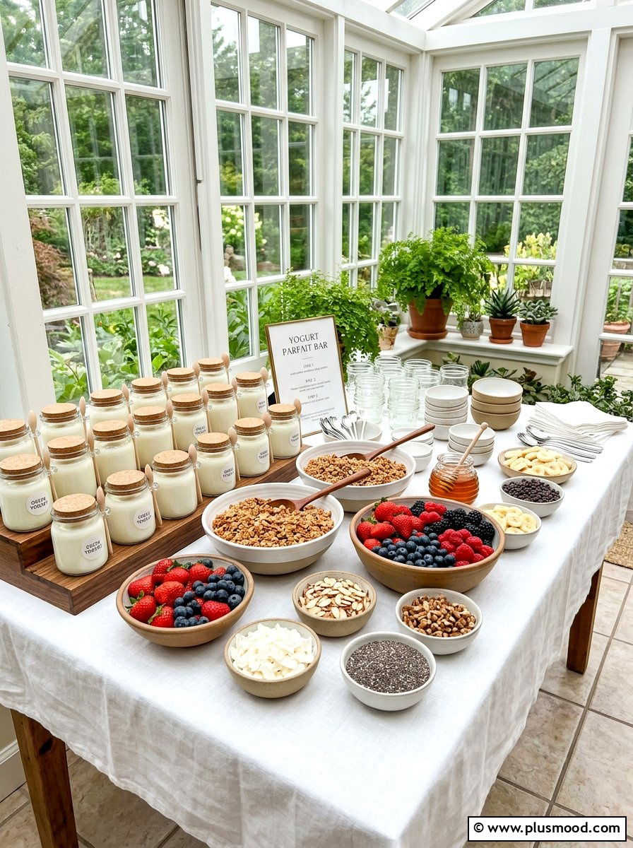 Yogurt parfait bar - 25 summer brunch party ideas for summer