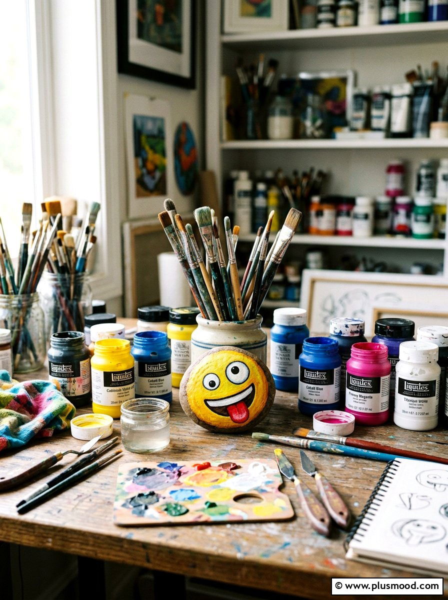 Zany Face Emoji Rock - 25 painted rock ideas with emoji faces