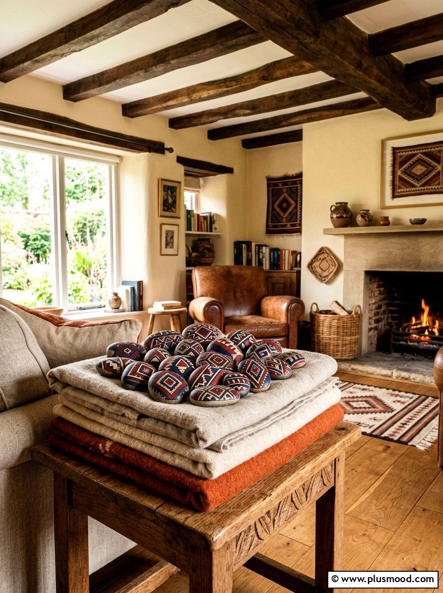 Zapotec rug pattern stones - 25 painted rock ideas with tribal art