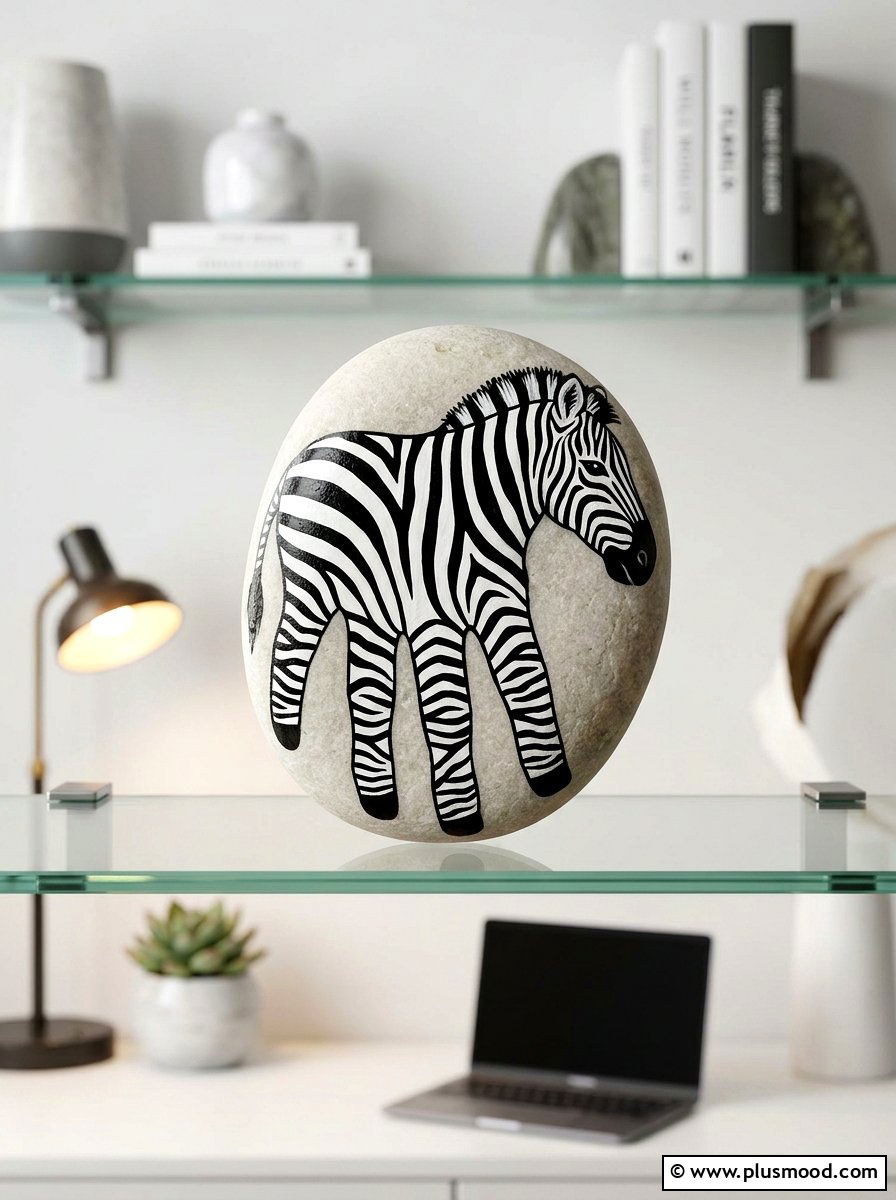 Zebra Handprint Stone - 25 painted rock ideas with handprint art