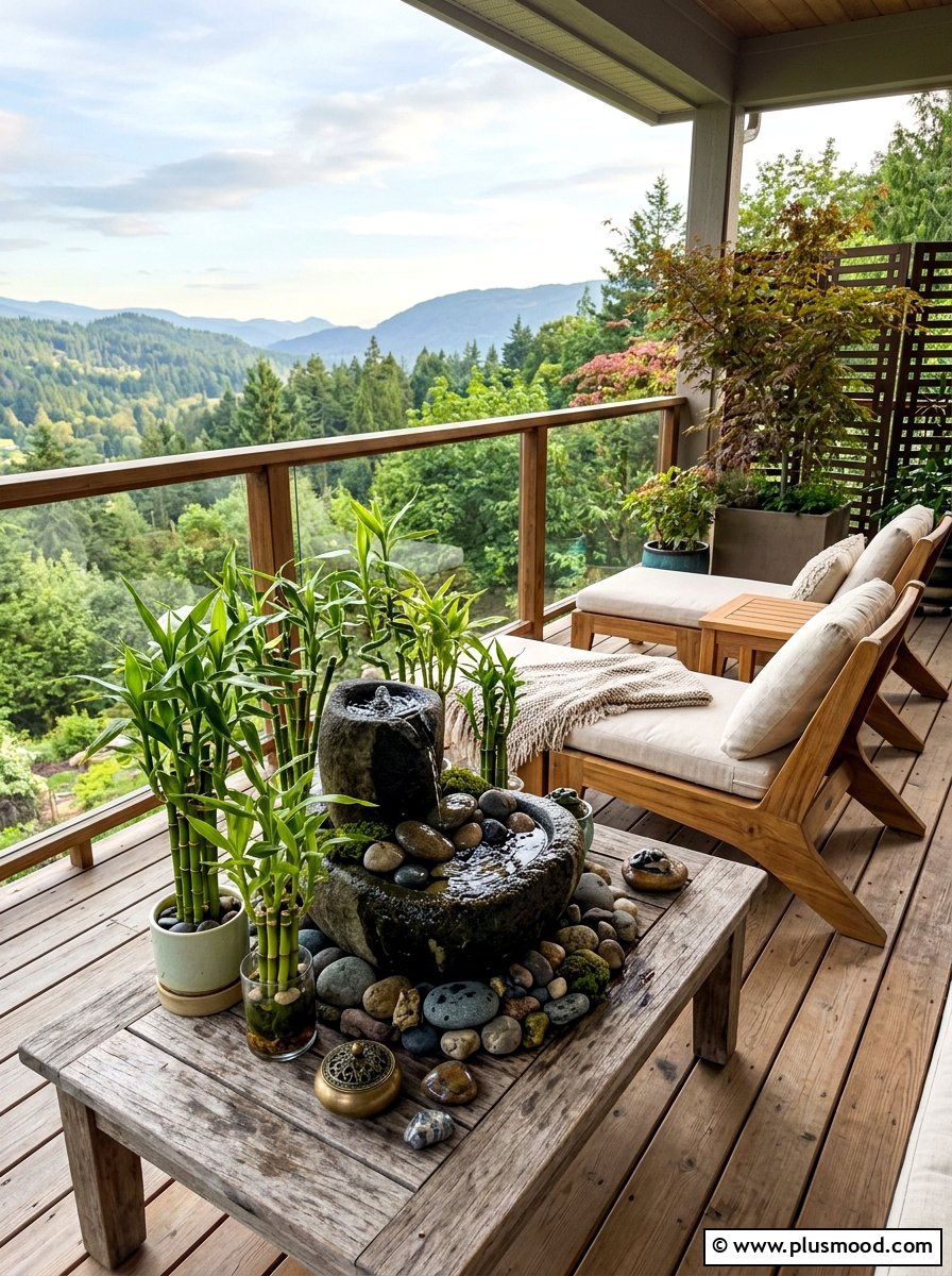 Zen Balcony Lounge Water Feature - 25 summer balcony lounge ideas