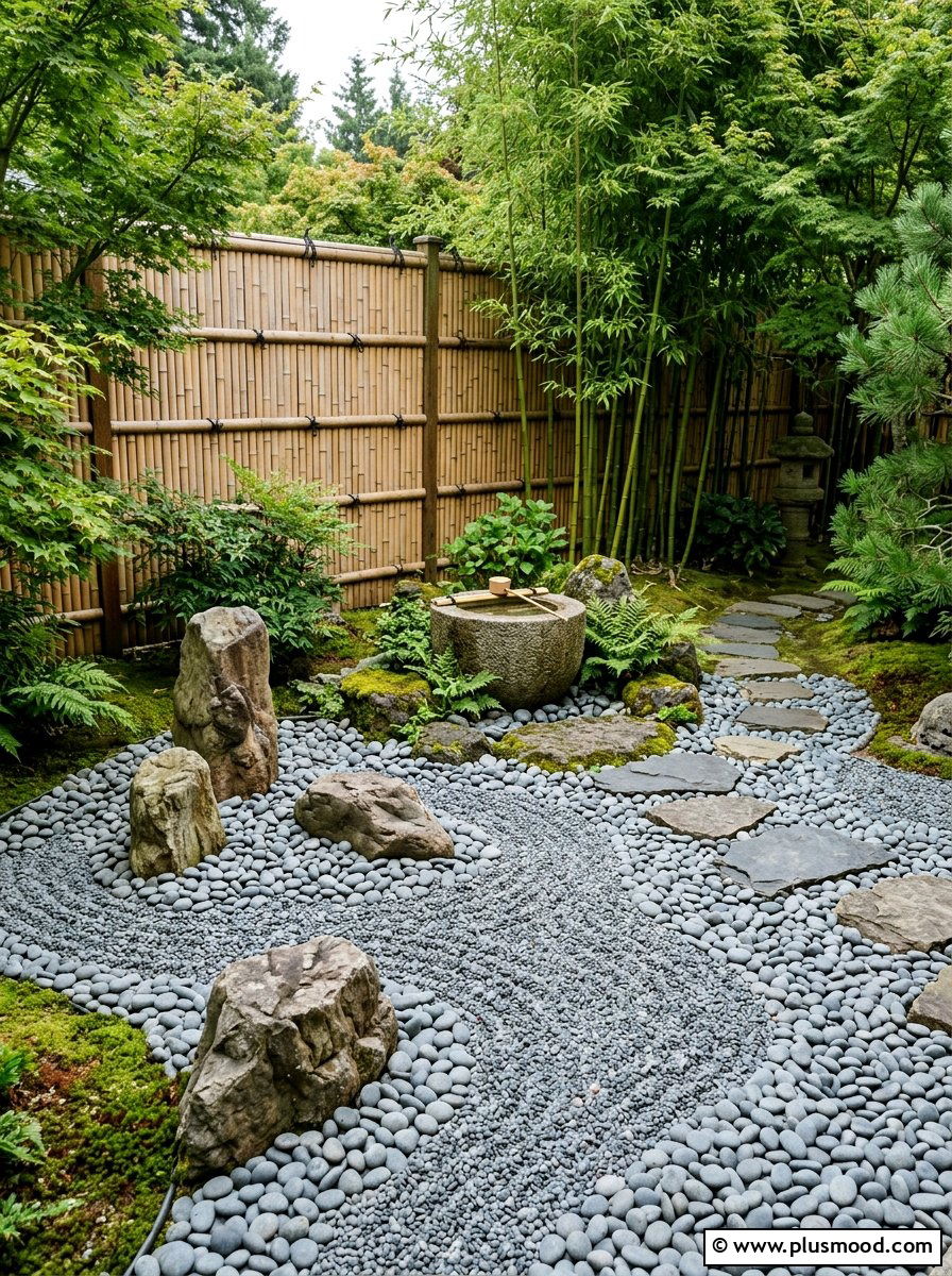 Zen Bamboo And Pebble Yard - 25 small backyard ideas with color scheme
