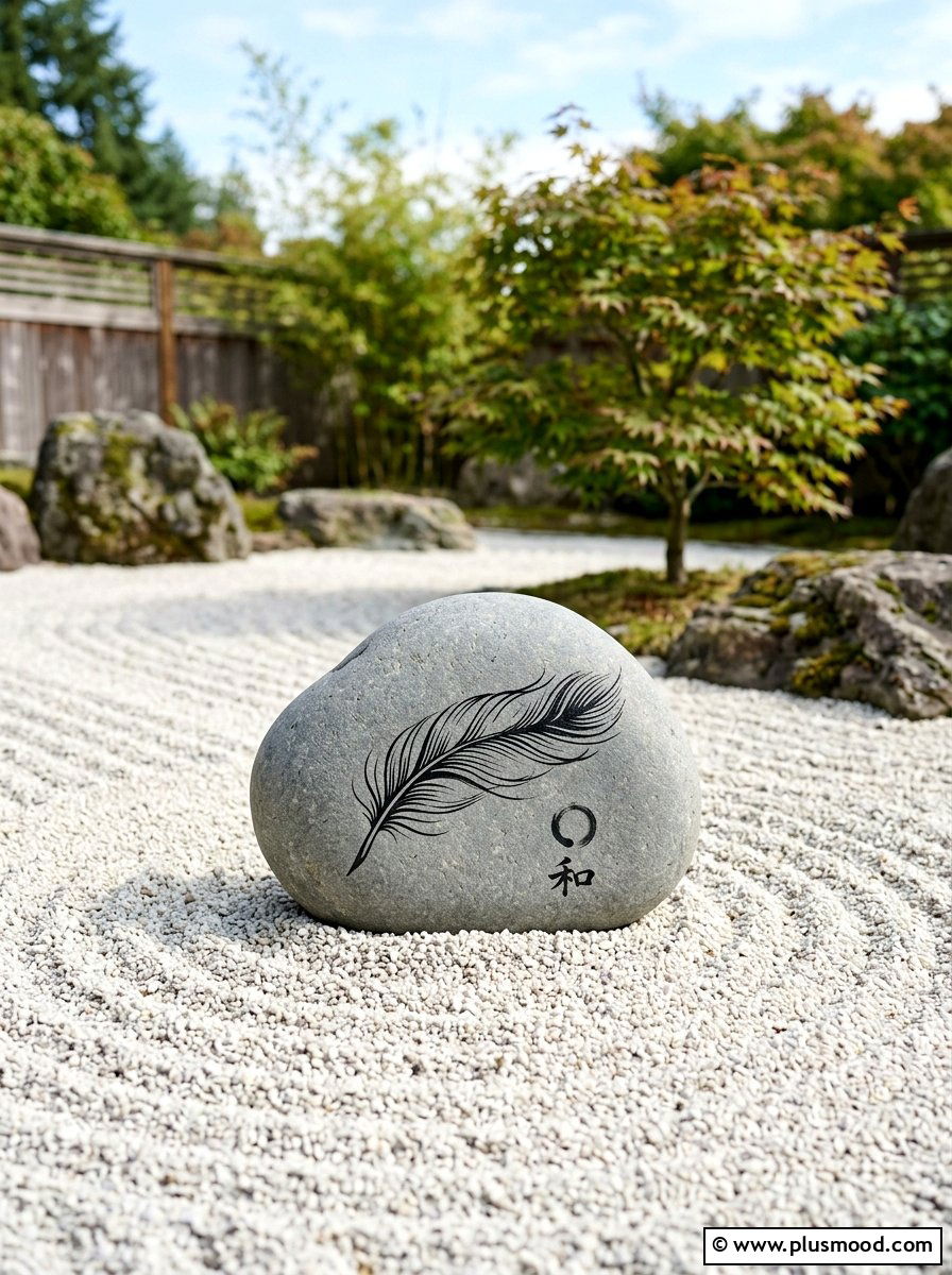 Zen Feather - 25 painted rock ideas with feather design