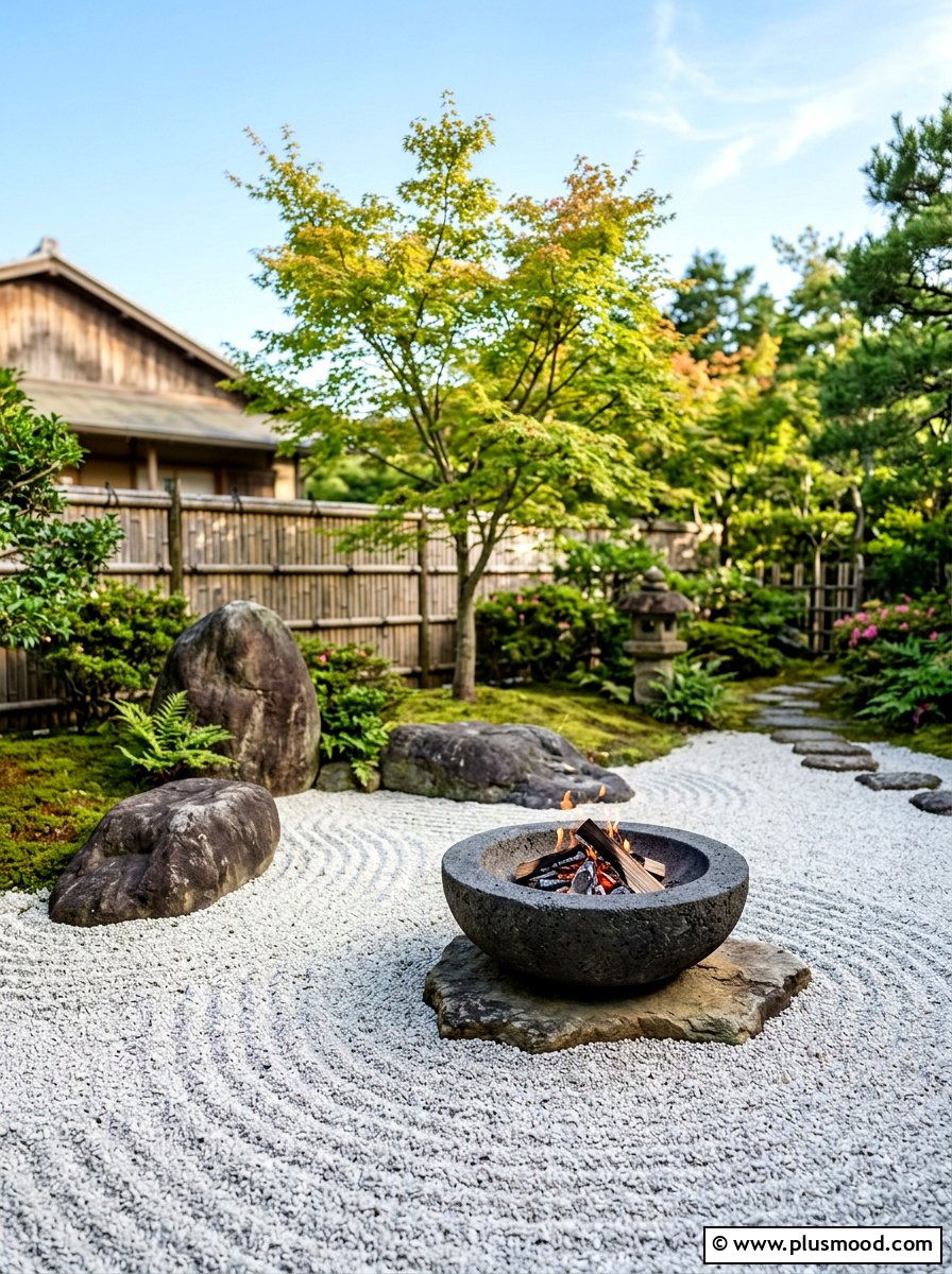 Zen Garden Fire Bowl Feature - 25 small backyard ideas with fire bowl
