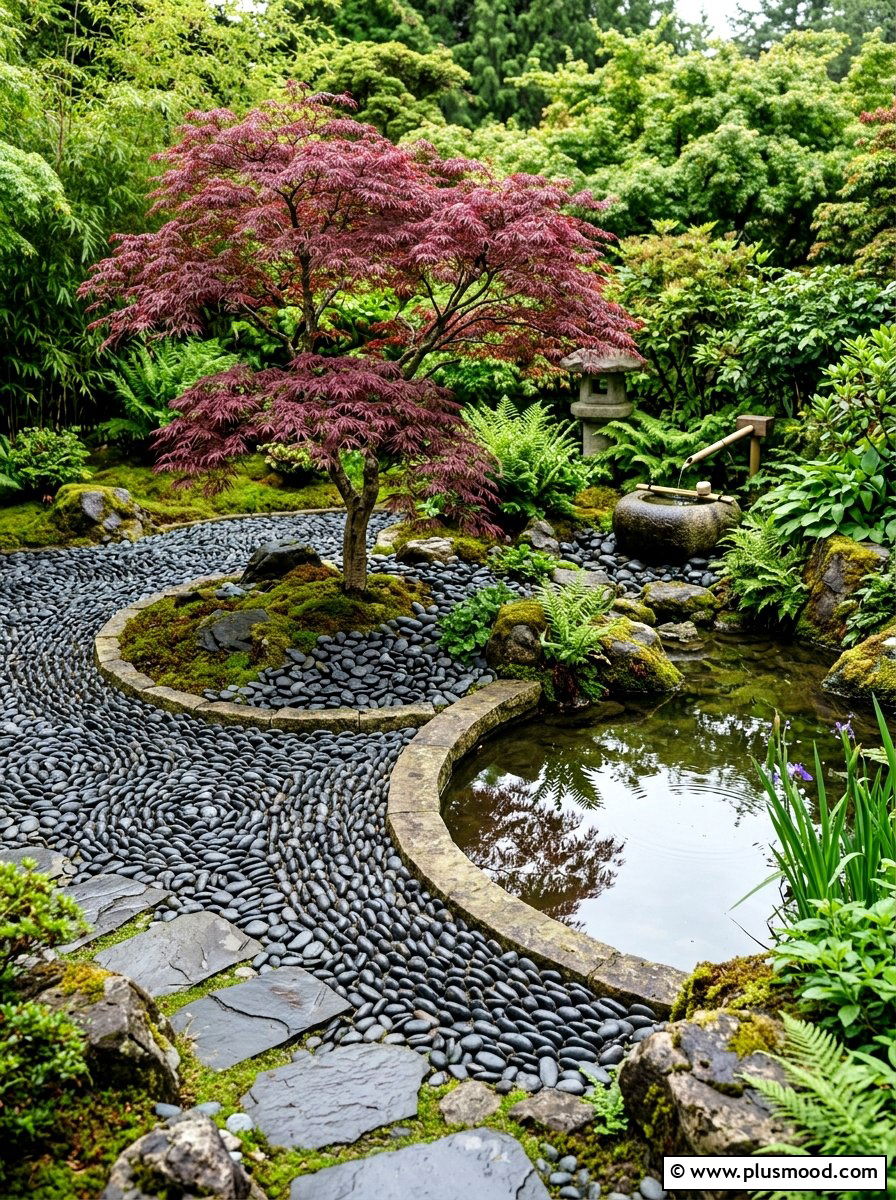 Zen Inspired Pebble Bed - 25 pool landscaping ideas with raised garden beds