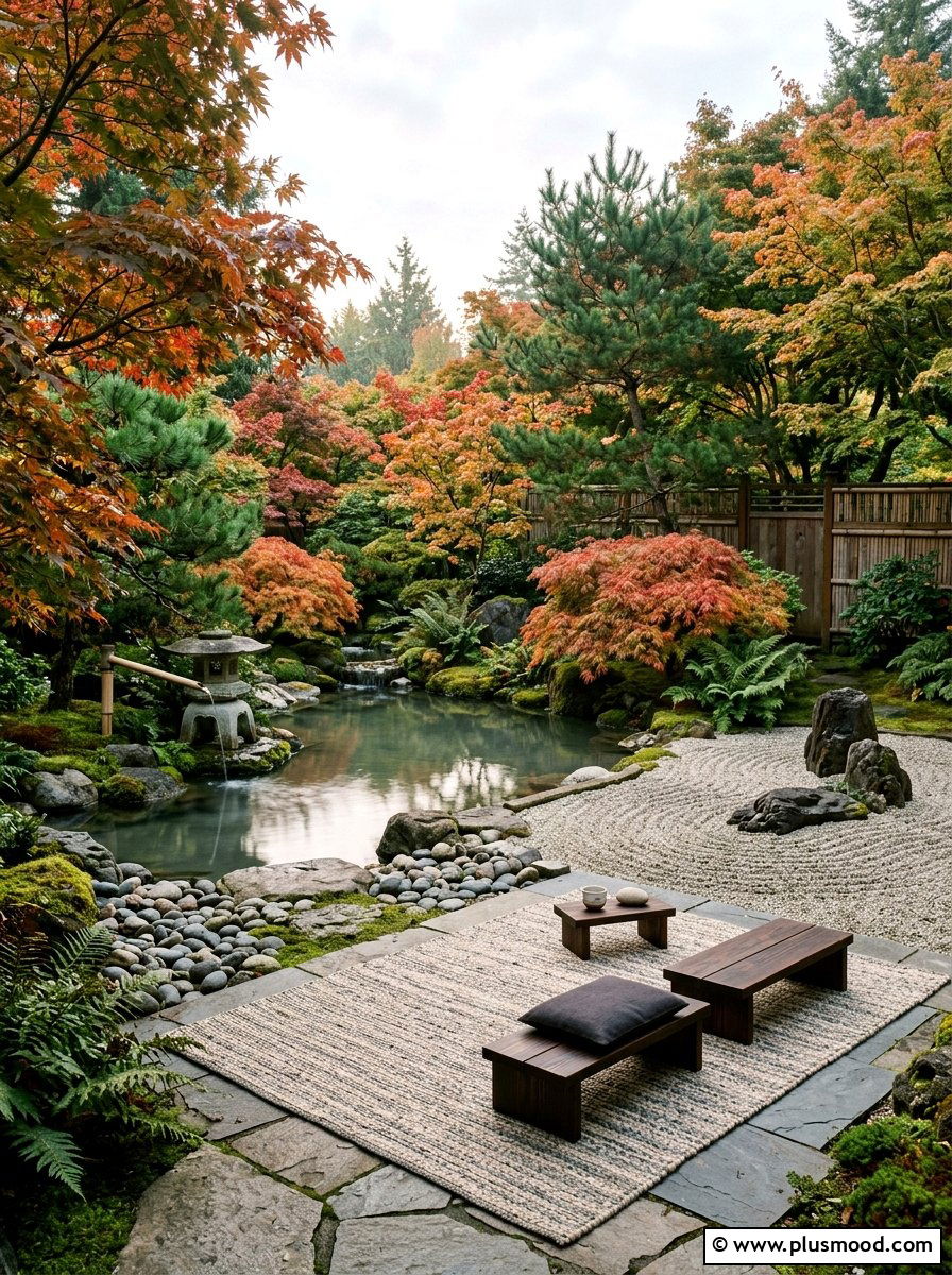 Zen Pool Garden - 25 pool landscaping ideas with outdoor rug