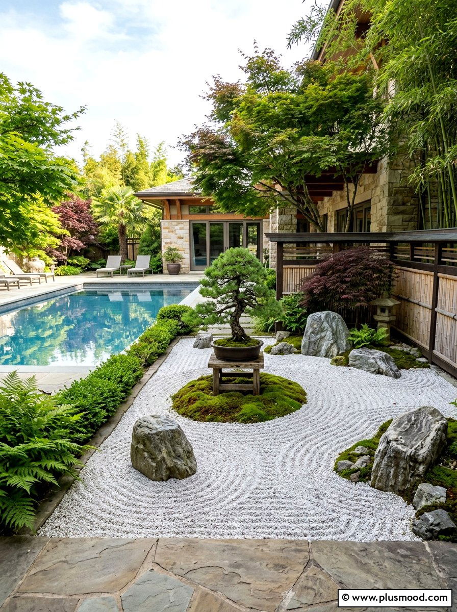 Zen Rock Garden - 25 pool landscaping ideas for courtyard pools