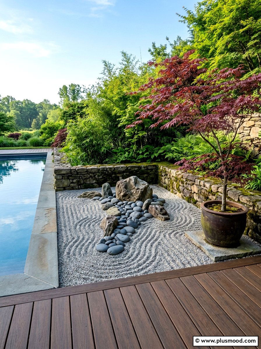 Zen rock garden - 25 pool landscaping ideas for rooftop pools