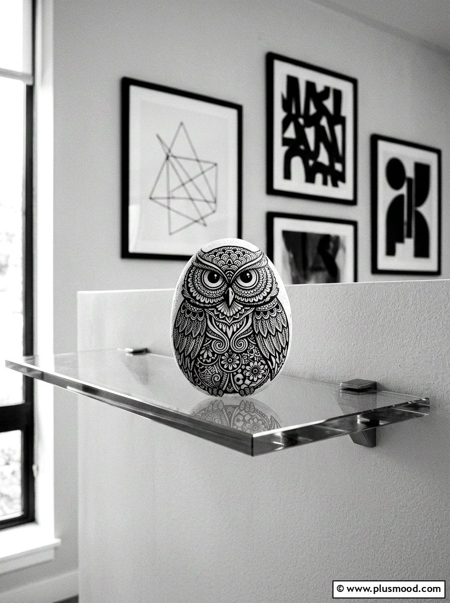 Zentangle owl pattern - 25 painted rock ideas with owls