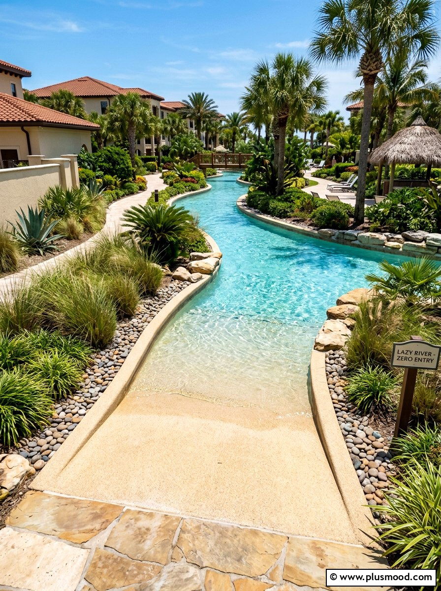 Zero Entry Beach Access - 25 pool landscaping ideas for lazy river pools