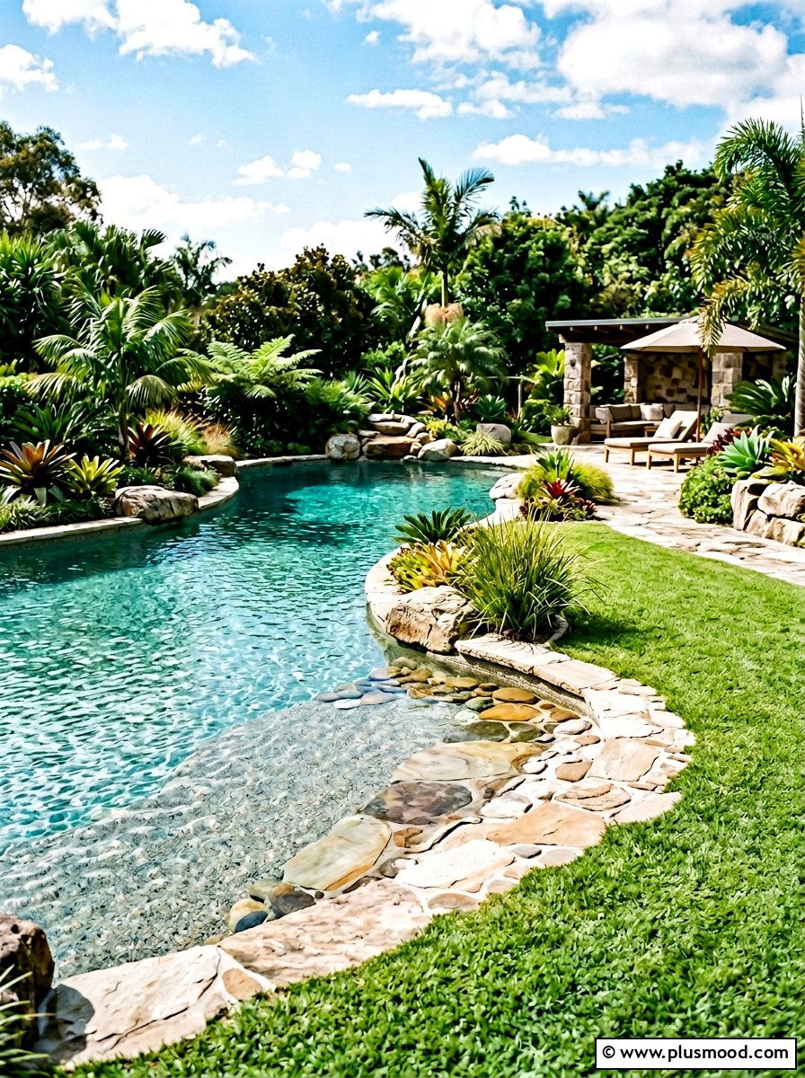 Zero entry pool with lawn - 25 pool landscaping ideas with grass