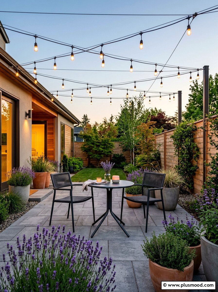 Zig Zag Patio Lights - 25 small backyard ideas with string lights