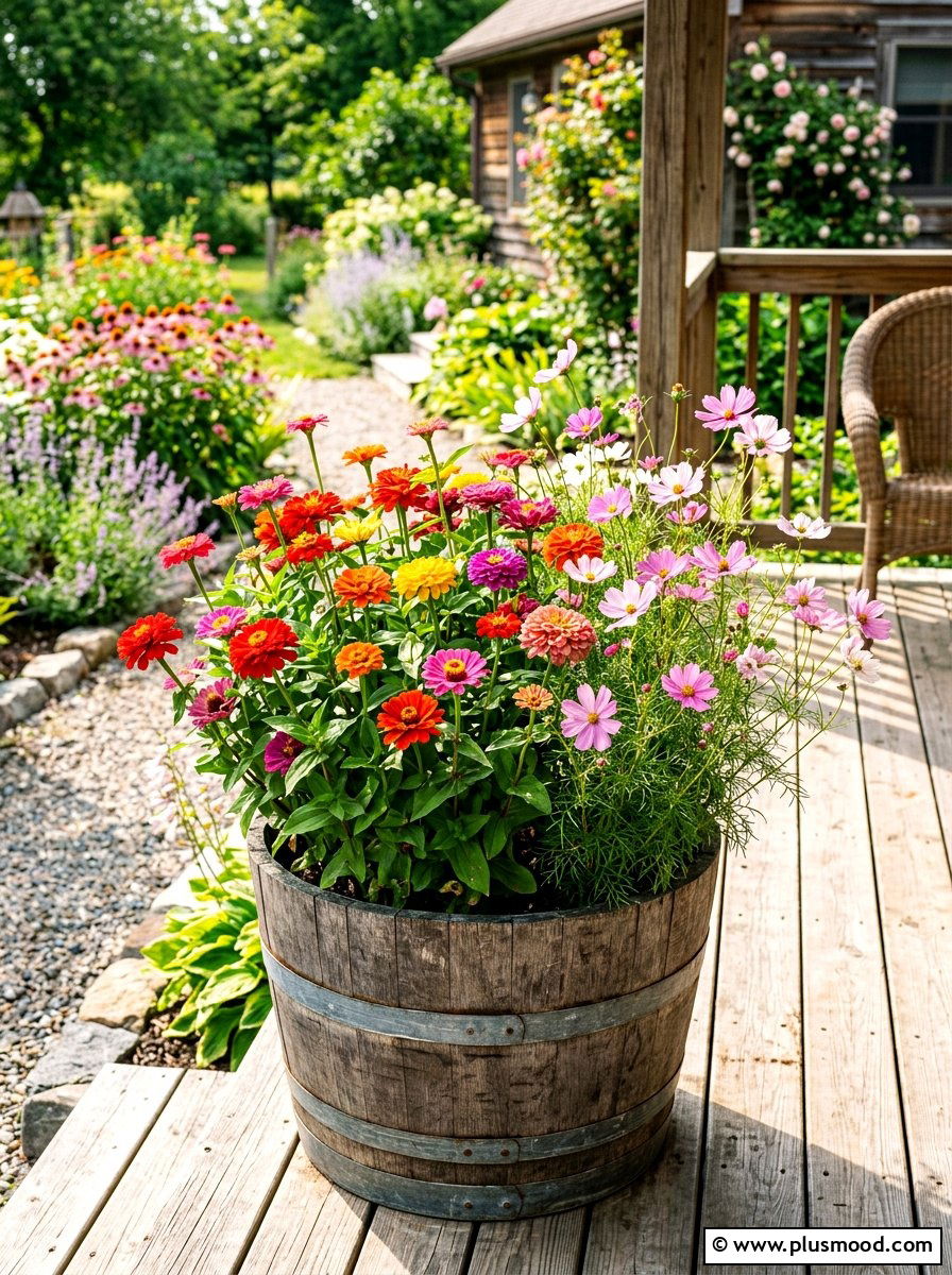 Zinnia And Cosmos Cutting Garden Pot - 25 summer flower pot arrangement ideas for front porch