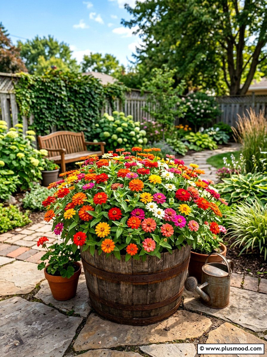 Zinnia Container Garden - 25 summer colorful planter ideas