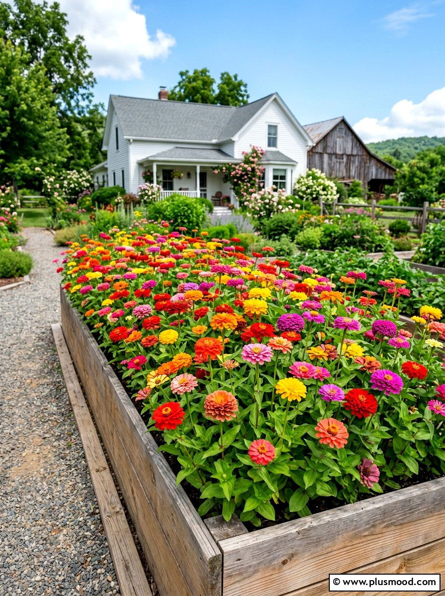 Zinnia Flower Bed - 25 summer pollinator garden ideas
