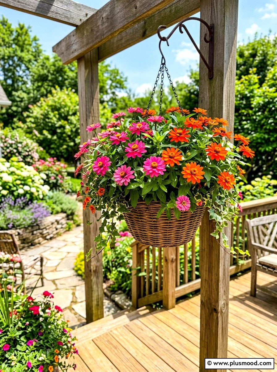 Zinnia Hanging Basket - 25 summer hanging basket ideas for summer