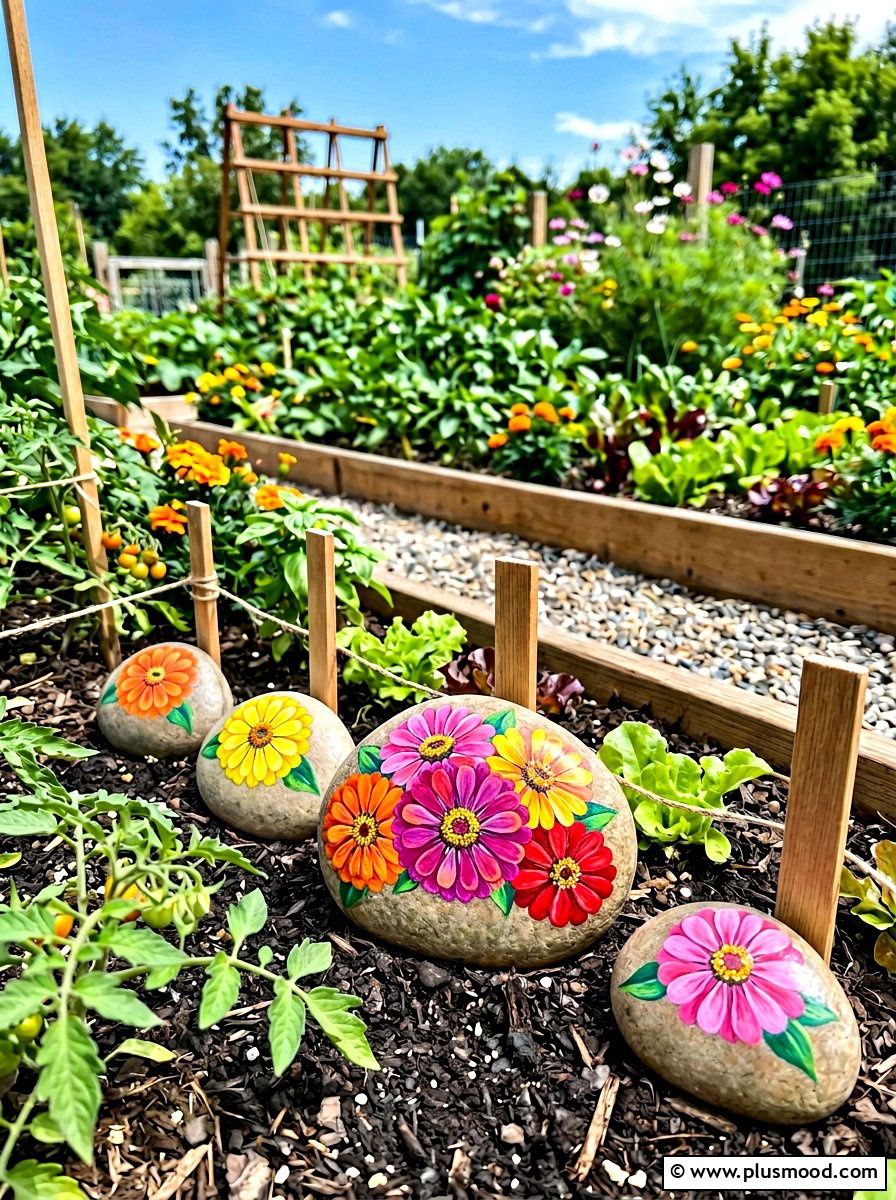 Zinnia Painted Rock - 25 painted rock ideas with flowers