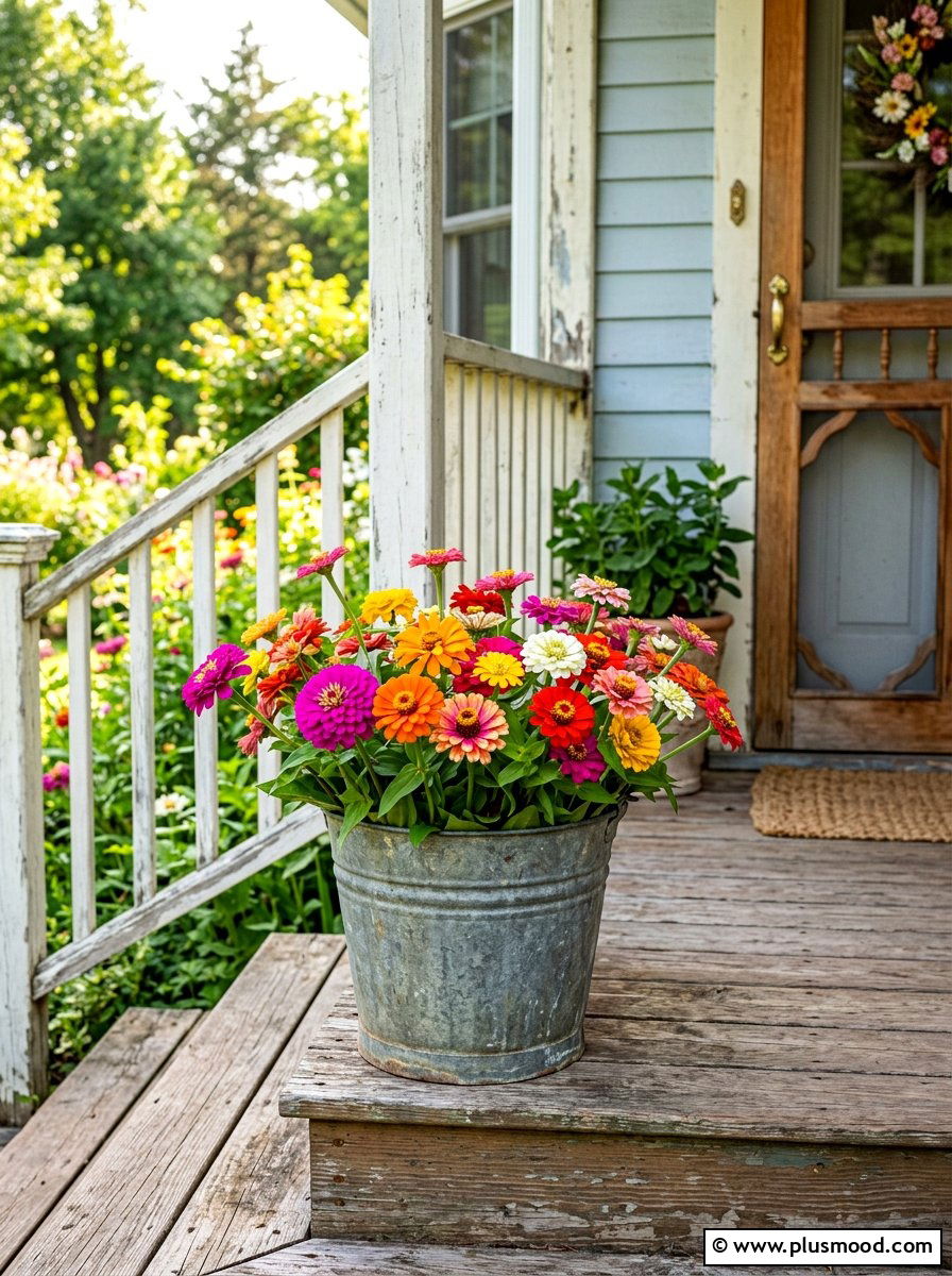 Zinnia Summer Porch Container - 25 summer front door planter ideas