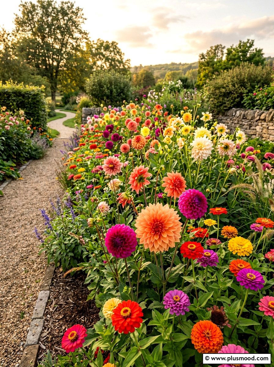 Zinnia and dahlia garden - 25 summer zinnia garden ideas