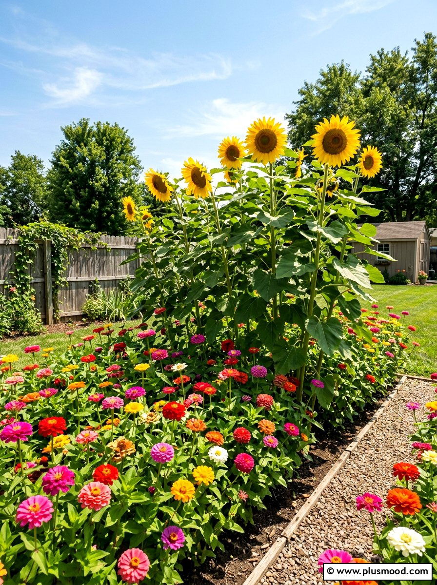 Zinnia and sunflower garden - 25 summer zinnia garden ideas