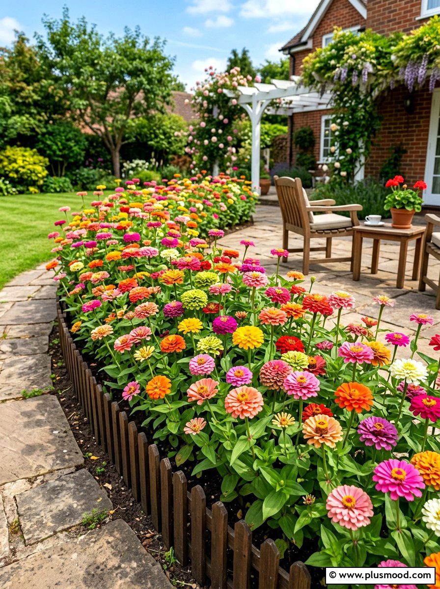 Zinnia flower border - 25 late summer flower bed ideas