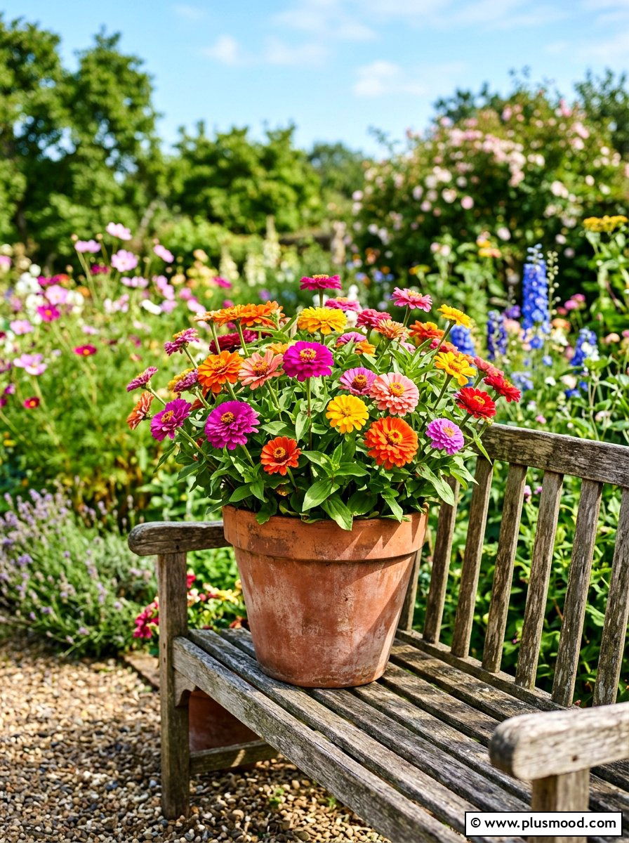 Zinnia garden pot - 25 summer flower pot ideas
