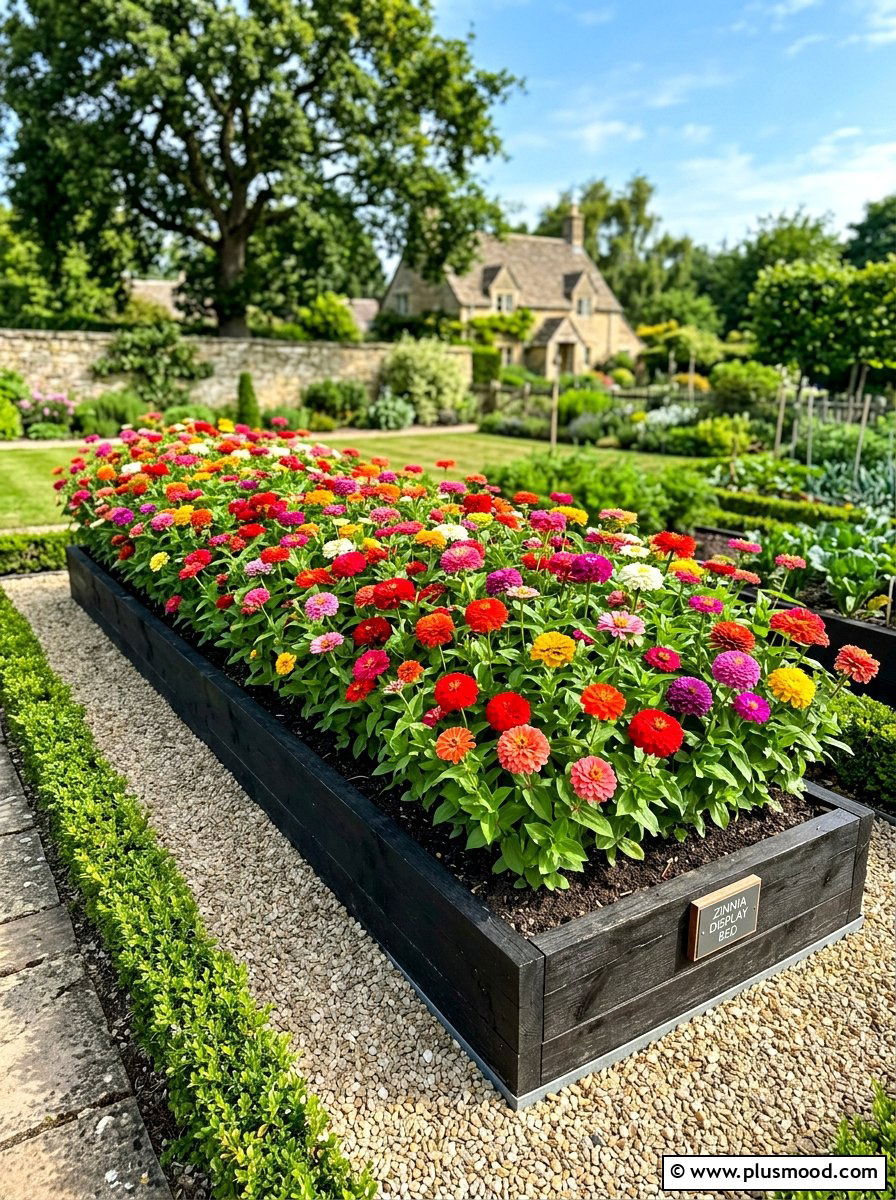 Zinnia raised bed arrangement - 25 summer zinnia garden ideas