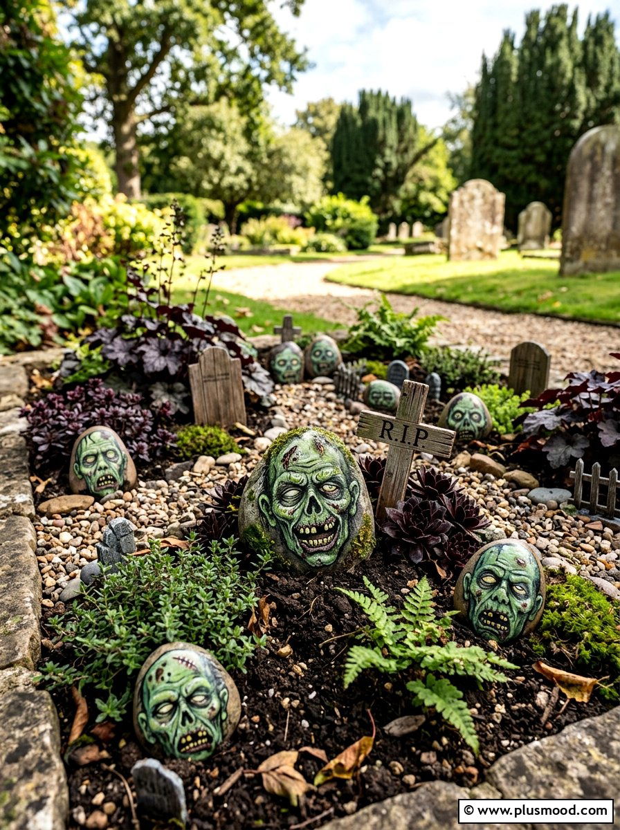 Zombie Painted Rocks - 25 painted rock ideas for Halloween